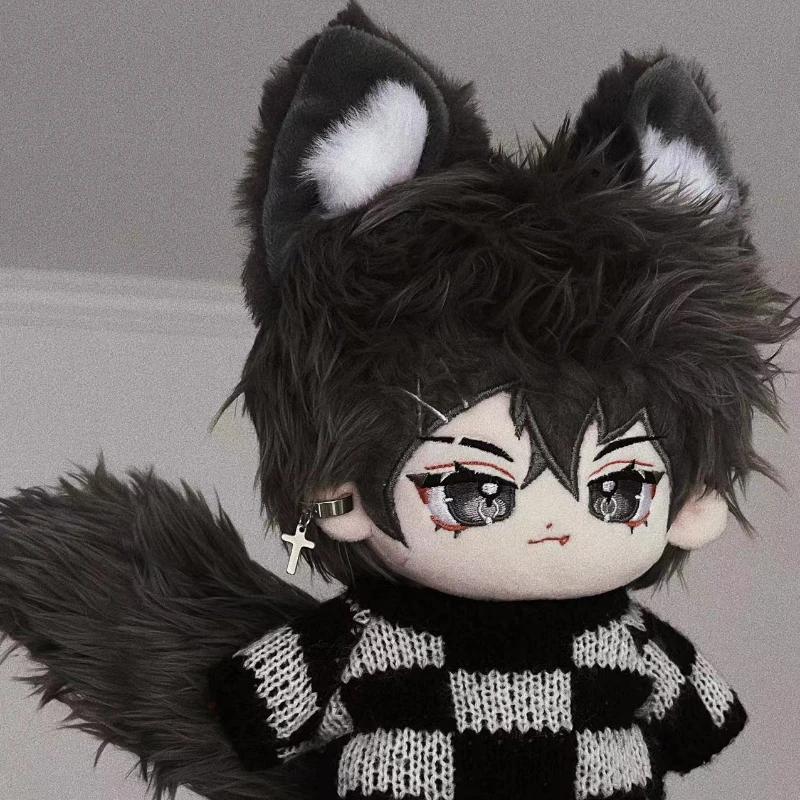 20 Cm Cute Plush No Attribute Long-eared BL Twin with Animal Ears Big Tail Skeleton Grey White Fur Plush Doll Stuffed Toy Gifts