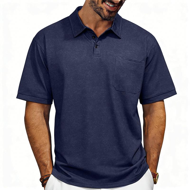 Heren Gewassen Korte Mouw Polo Shirt, Klassieke Reverskraag met Borstzak, Zachte Ademende Stof, Relaxte Pasvorm Business Casual Dagelijks Top