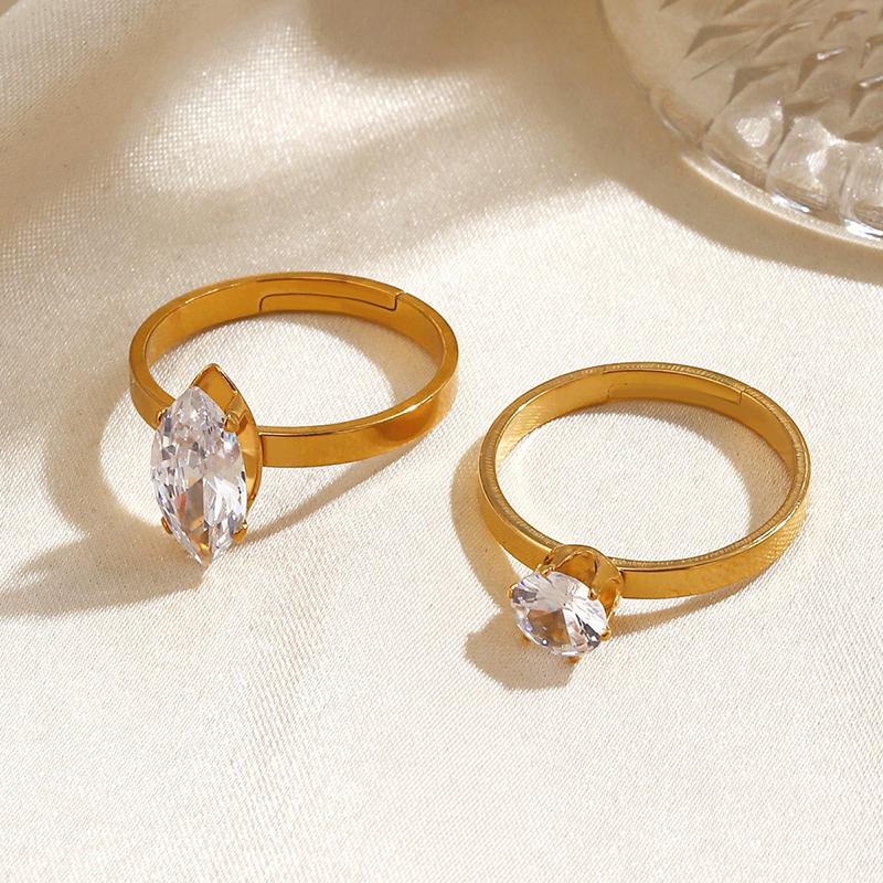 Bagues Ovales Rondes en Acier Inoxydable Zirconium pour Femmes Plaqué Or 18K Bagues Ouvertes Bagues de Couple Femmes Bijoux Statement Imperméables Cadeaux