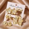 New Gold Stud Earrings Set, Flower Heart-shaped Geometric Various Versatile Earrings, Trendy Jewelry