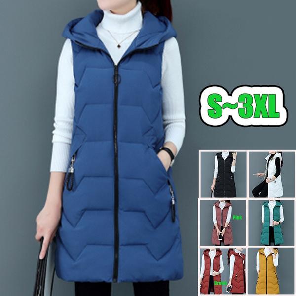 MAITA Fashion Autumn Winter Long Cotton Vest Women Jacket Korean Hooded Sleeveless Coat Plus Size Slim Warm Ladies Waistcoat