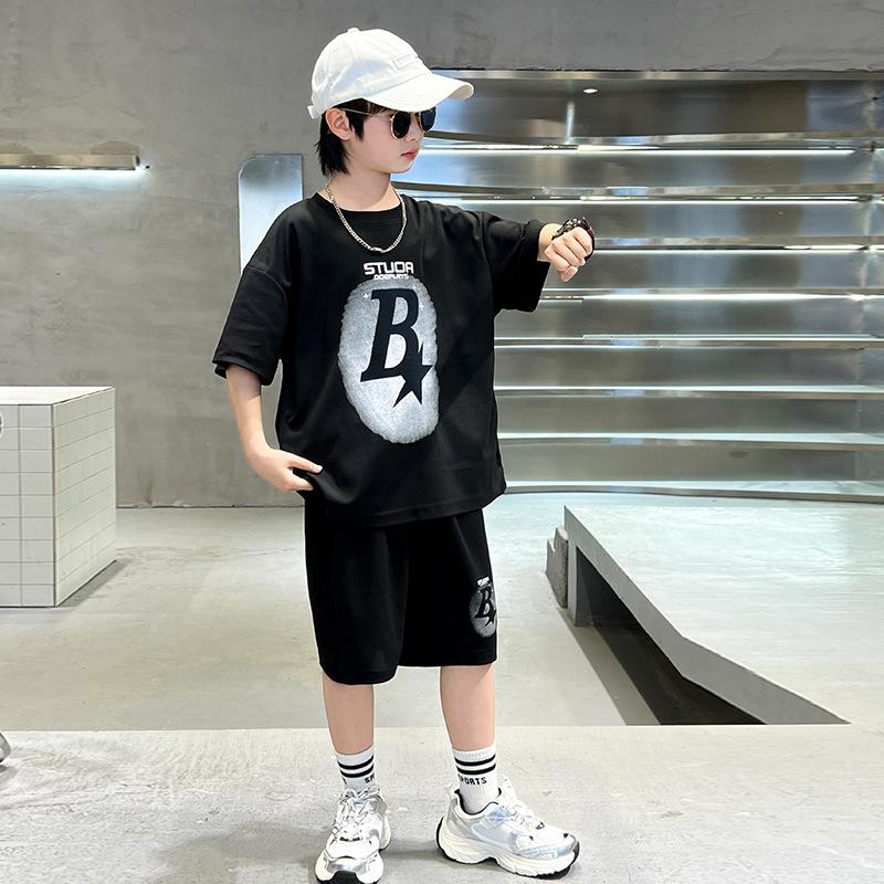 Summer Boys Alphabet T-Shirt Tops+Shorts Pant Student Workout Sets School Kids 2 PCS Tracksuit Children Jogging Outfits