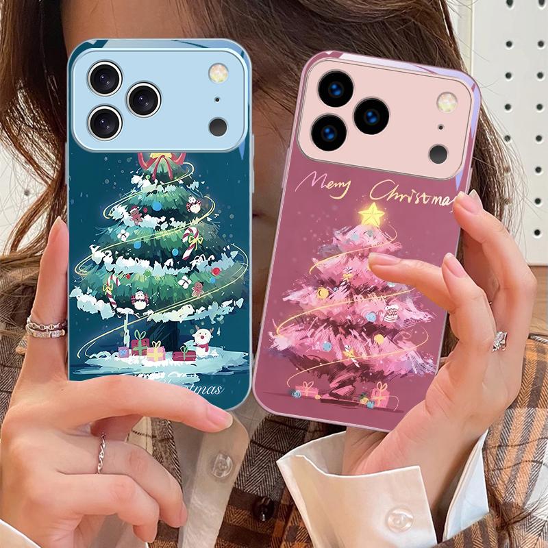 Decorated Christmas Tree For iPhone 17 Air 16 E 15 14 13 Plus 12 Mini 11 17 Pro Max XR Xs Max 16E 7 8 Tempered Glass Phone Case