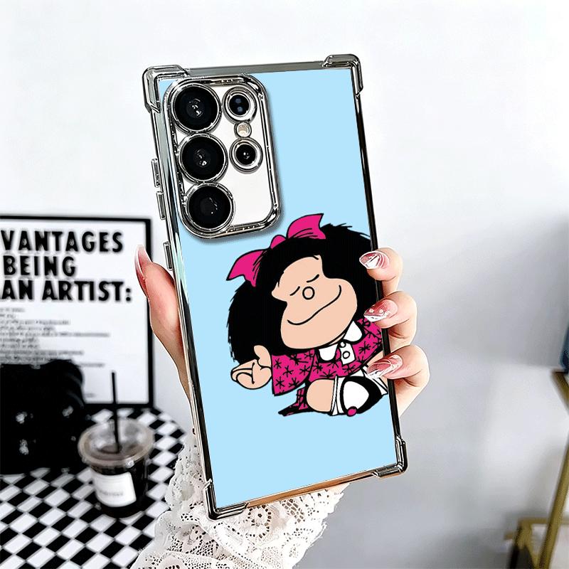 Mafalda Cartoon Cute Plating Phone Case For Samsung Galaxy S24 S25 FE S26 Edge S23 Ultra S22 S21 Plus S20 Anti-Fall Airabag Cove