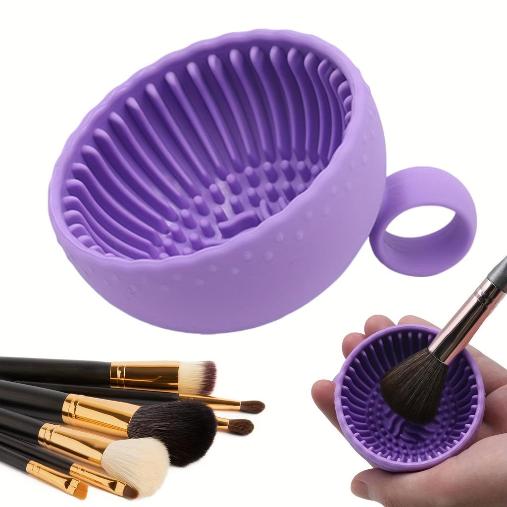 Bol din silicon pentru curățat pensule de machiaj - 1 buc. Covoraș de curățat pensule fără parfum cu pad abraziv pentru pensule de sprâncene, blush, faciale și de ochi
