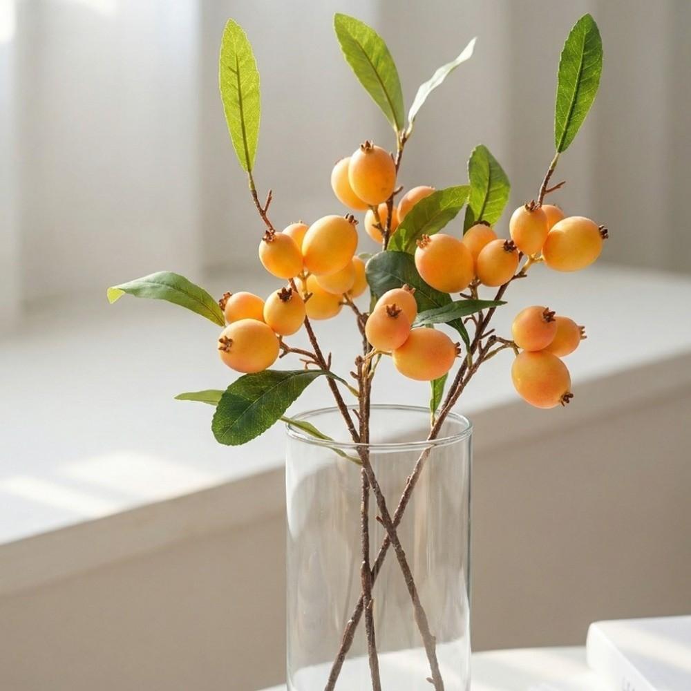 Foglie Verdi Artificiali Ramo di Frutti di Nespolo Lusso Finto Nespolo Albero da Frutto Simulato Piante Finte di Plastica Realistiche
