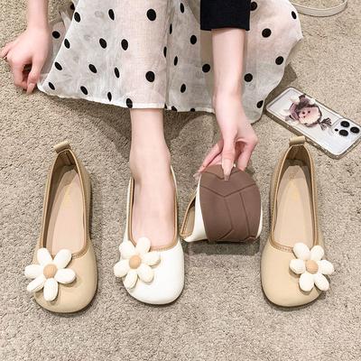 Flat Shoes Women's New Spring 2025 Shallow Mouth Single Shoes Pregnant Women Soft-soled Doudou Shoes Women's Soft Leather Egg Roll Shoes Women's Shoes