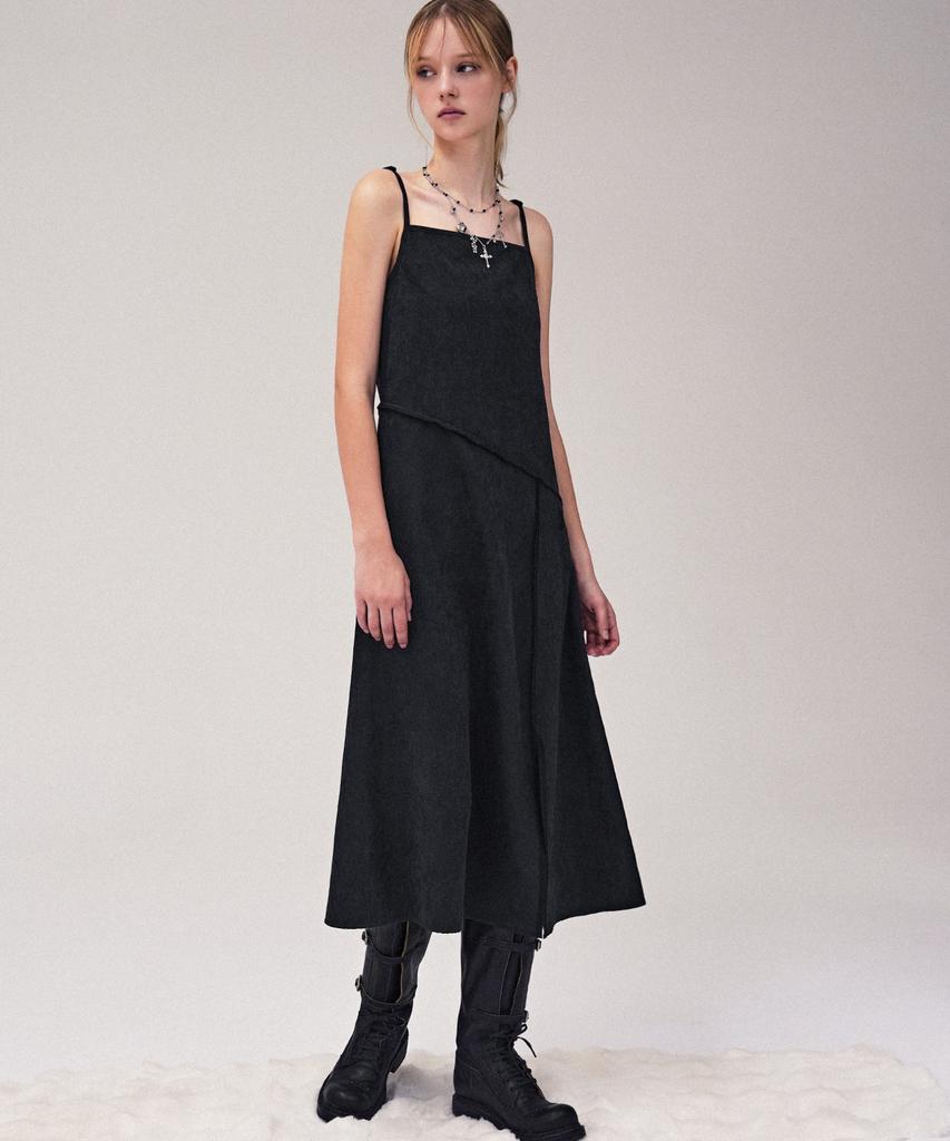 Urban Dress Diagonal Line Sleeveless Dress Charcoal