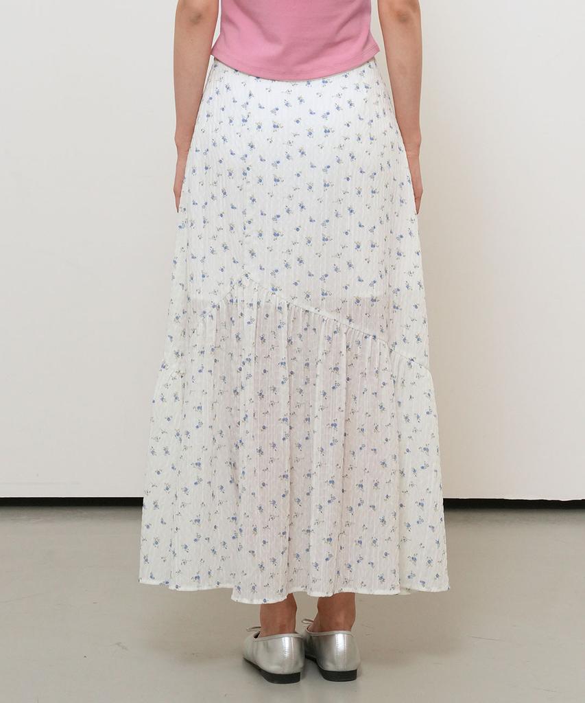 General Idea Flower Shirred Maxi Skirt [White] / Gf2Lsk521
