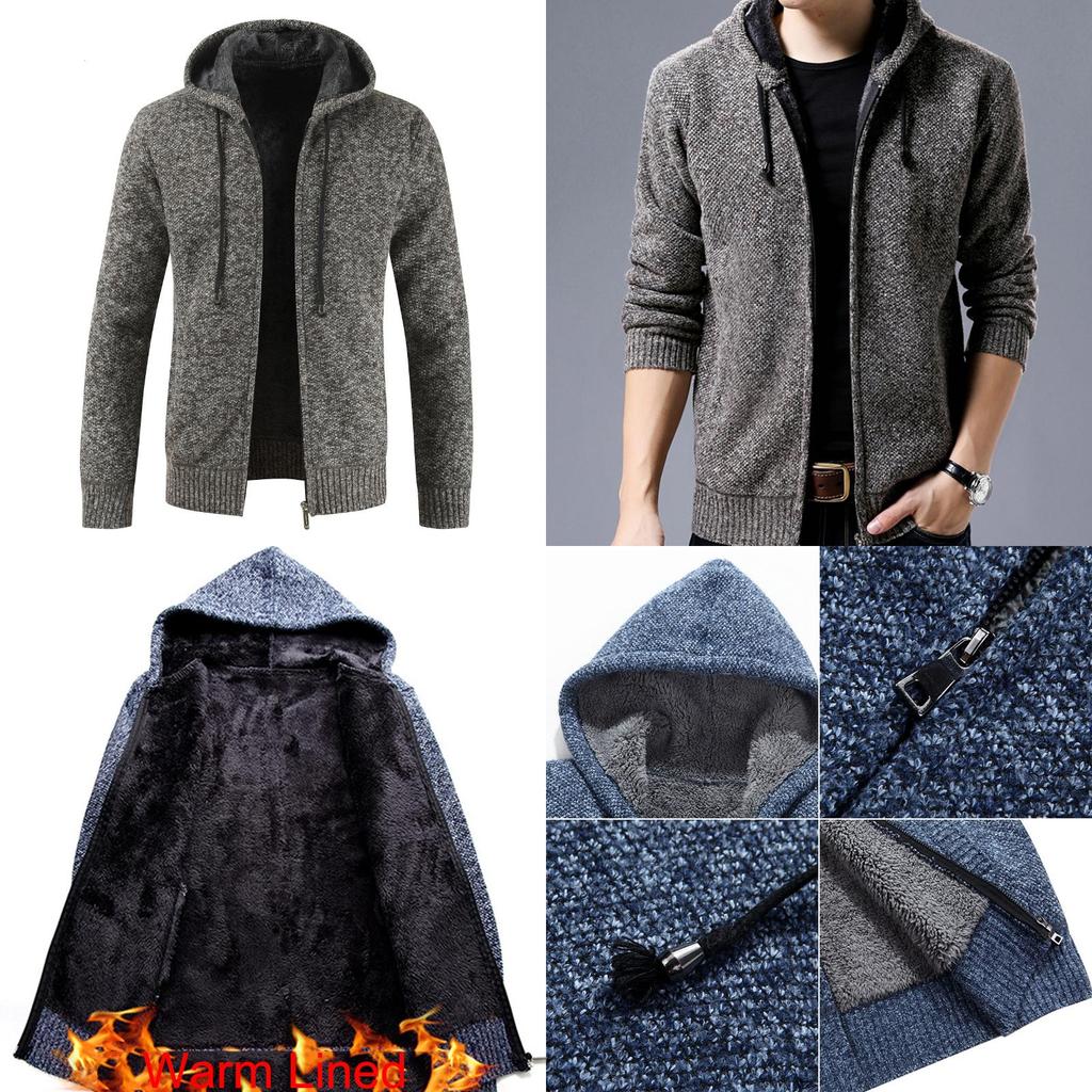 Warm And Cozy Men's Sweater Hoodie With Zipper Front And Soft Lined Pockets