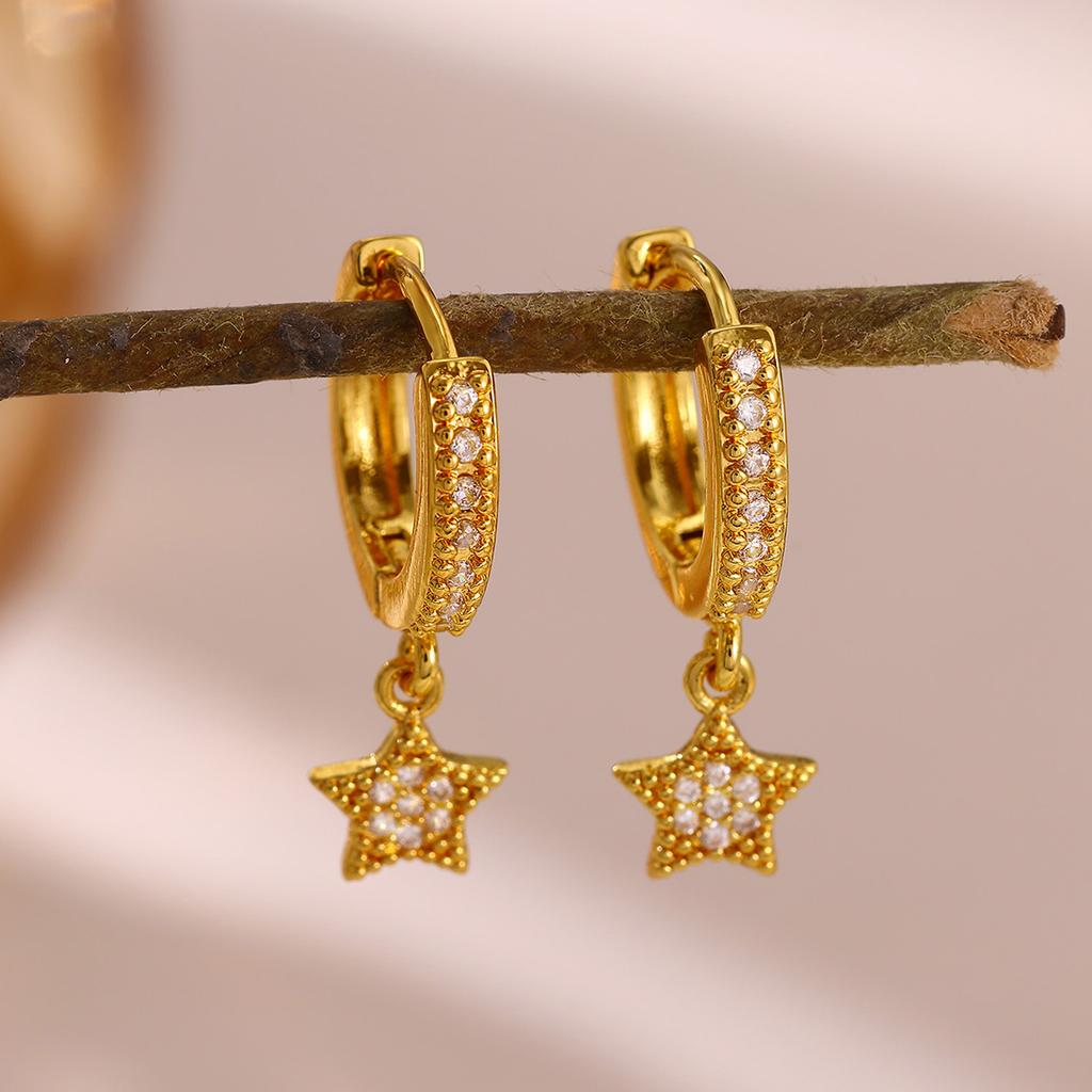 New Mini CZ Star Moon Butterfly Pendant Hoop Earrings For Women Elegant Fashion Geometry Tiny Hoops Earring Jewelry Party Gift