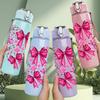 1PC Pink Bow Ribbon Heart Bouquet 750ml Color Plastic Sports Water Bottle Leakproof Flip Straw Lid Suitable for Sports Office Home Use