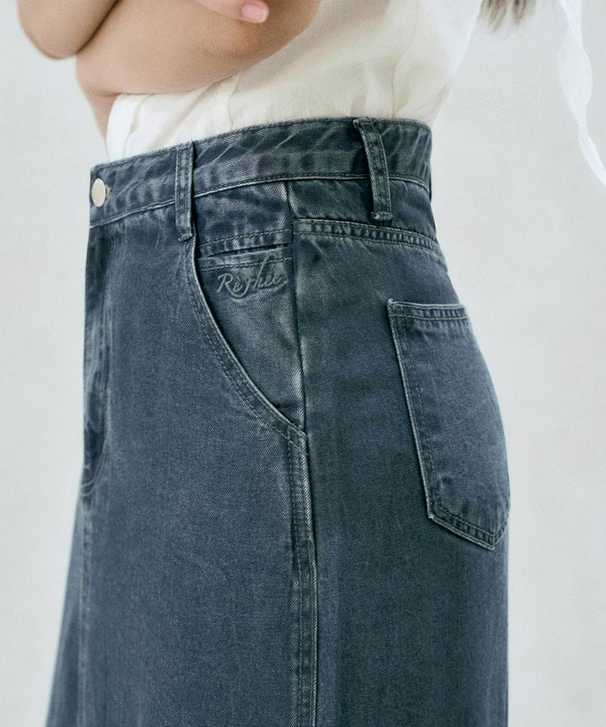 Rie Washed Denim Midi Skirt