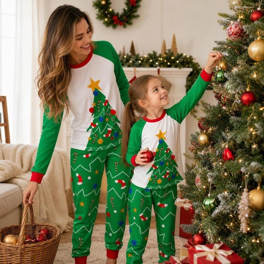 Christmas Tree Christmas Pyjamas Set Long Sleeve Top+Pants Soft Couple Christmas Outfit Loungewear