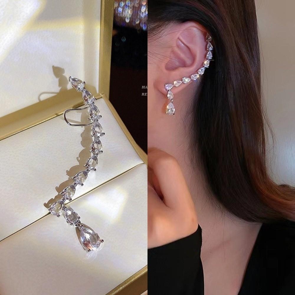 1 Pcs Luxury Zircon Earrings Elegant Clip-On Earrings Dangle Earrings Women's Jewelry Accessory