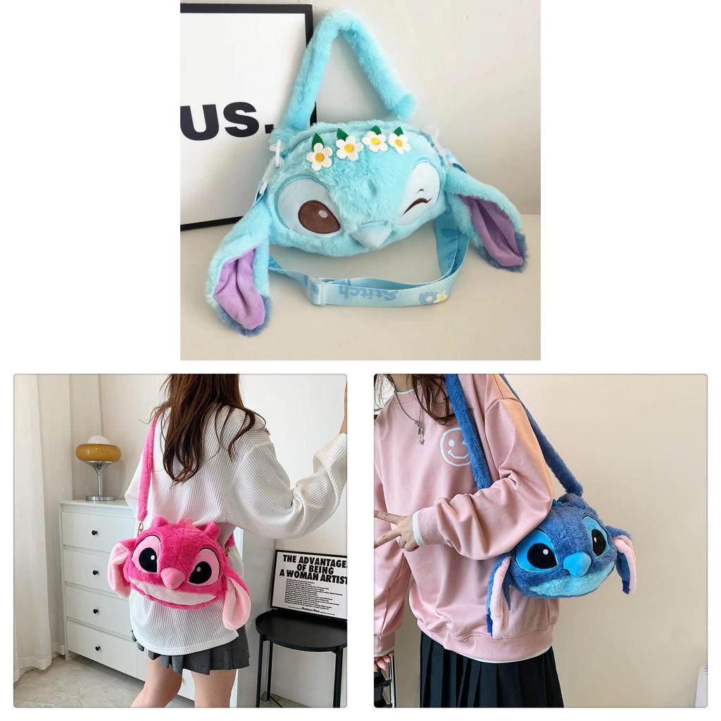 Stitch Cartoon Plush Crossbody Bag With Zipper Closure For Daily Wear