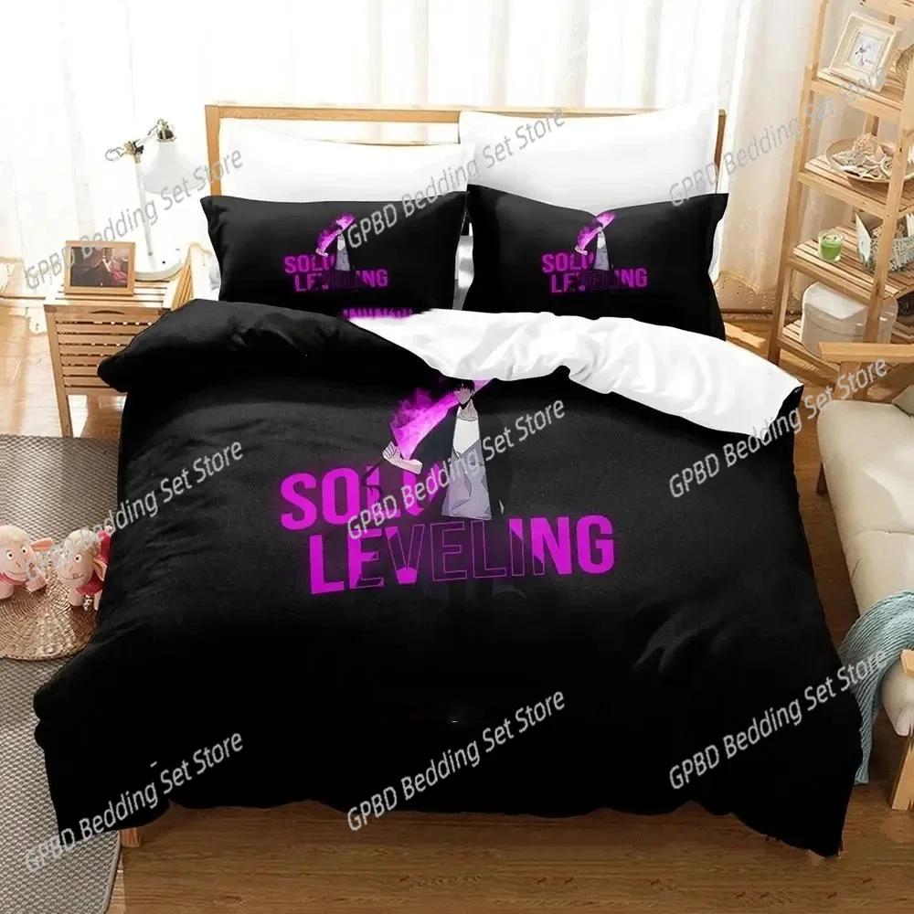 Ensemble de literie Anime Solo Leveling imprimé en 3D Chambre à coucher Couvre-lit doux moderne Housse de couette douce confortable Housse de couette confortable et taie d'oreiller