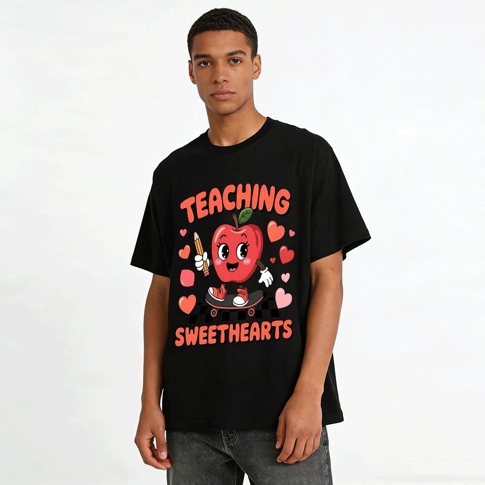 Teaching Sweethearts Apple Skateboard Graphic Teacher Top Pure cotton T-shirt