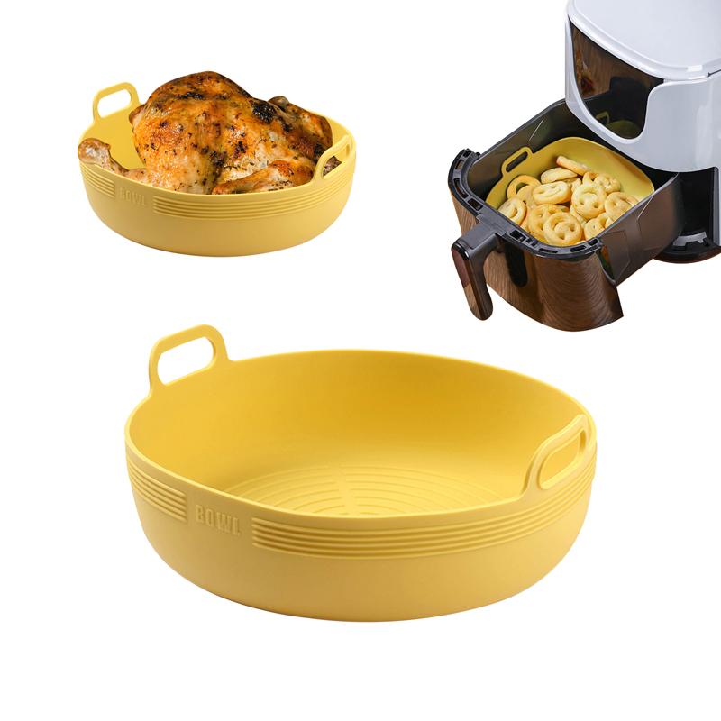 Silikon-Luftfritteuse, Ofen-Backblech, Pizza, gebratenes Huhn, Airfryer-Silikonkorb, wiederverwendbar, rund, quadratisch, Airfryer-Pfanneneinlage, Zubehör