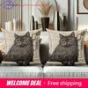 2D Flat Printing Gray Cat Patterned Cushion Covers For Home Decor Polyester Pillowcase Sofa Decorative Cushion Cover