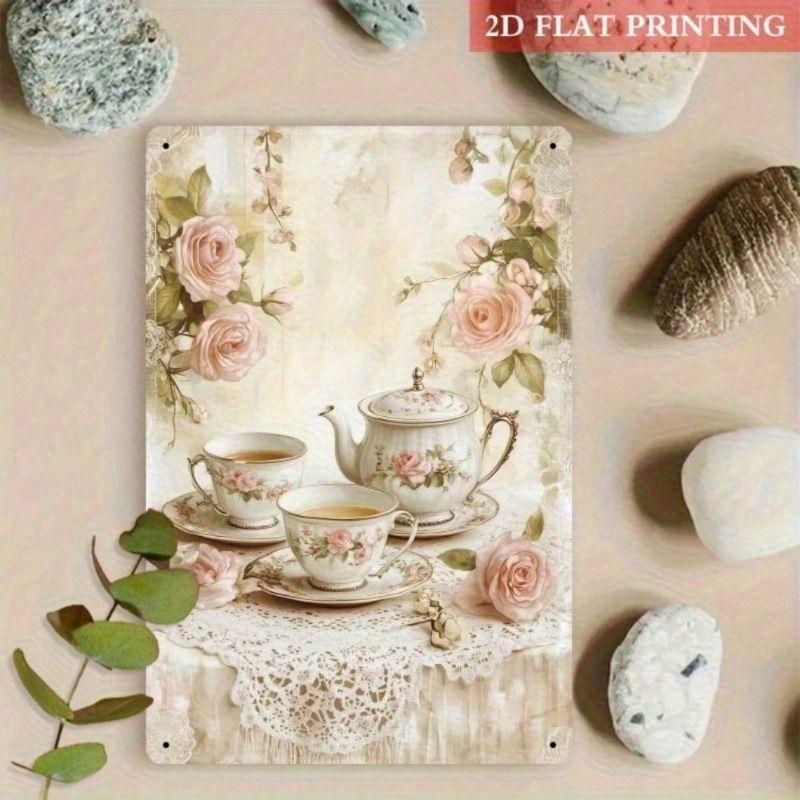 Vintage Rose Flower Metal Poster 12x8 Inch Romantic Floral Wall Art for Tea Room