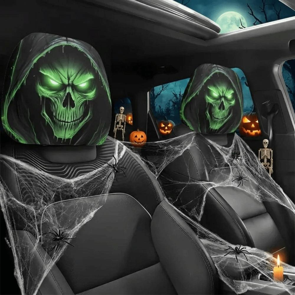 2PCS Skull Pattern Halloween Car Headrest Covers Auto Interior Decoration Cover Vehicle Interior