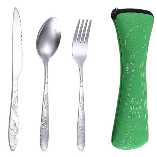 Set Reutilizabil de Tacâmuri de Călătorie cu Geantă Kit Portabil de Veselă pentru Camping Picnicuri Birou Ustensile Ușoare Lingură Furculiță Cuțit