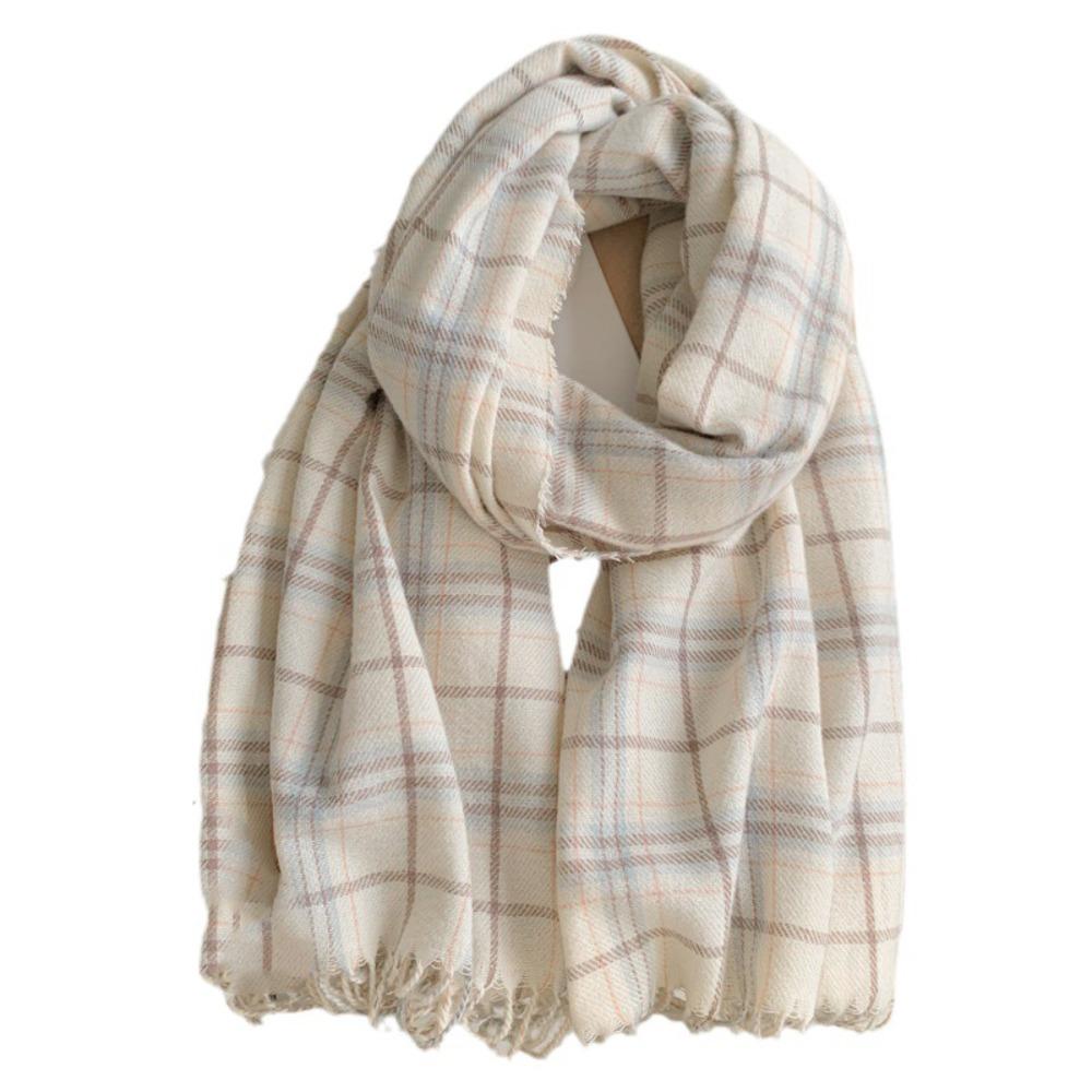 Tassel Winter Cashmere Scarves Retro Green Long Shawl Elegant Plaid Wool Scarf Student