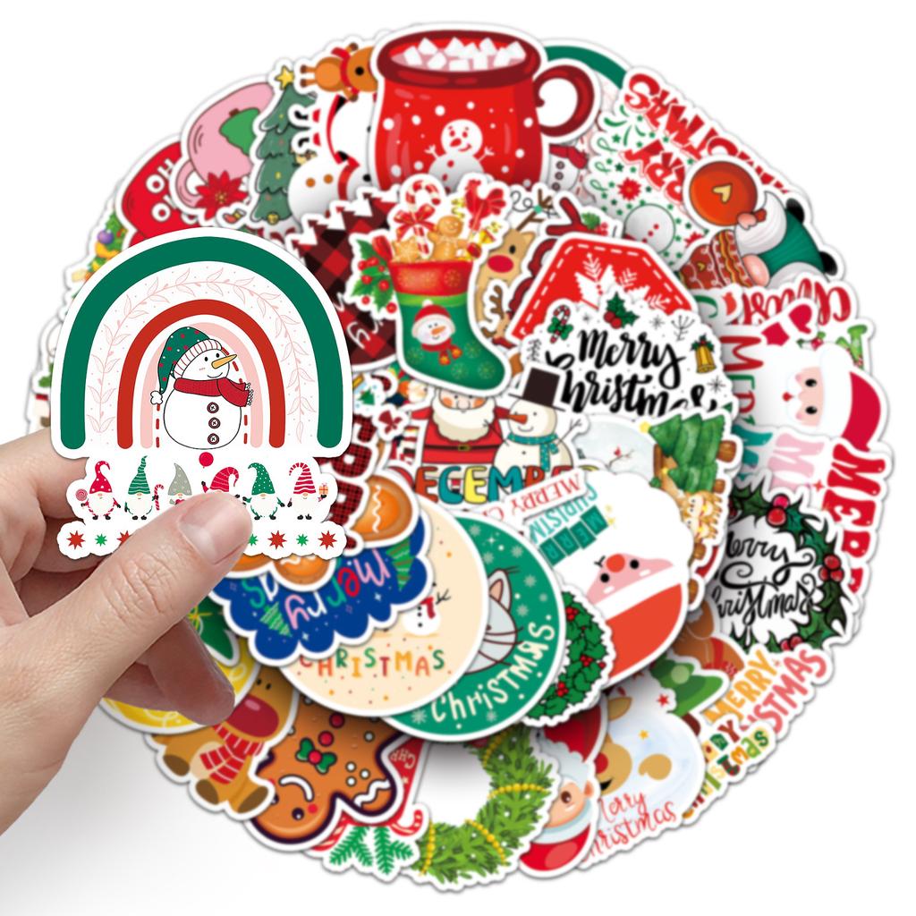 50 Christmas Doodle Stickers Personalized Cartoon Cute Holiday Decoration Mobile Phone Case Water Cup Creative Stickers