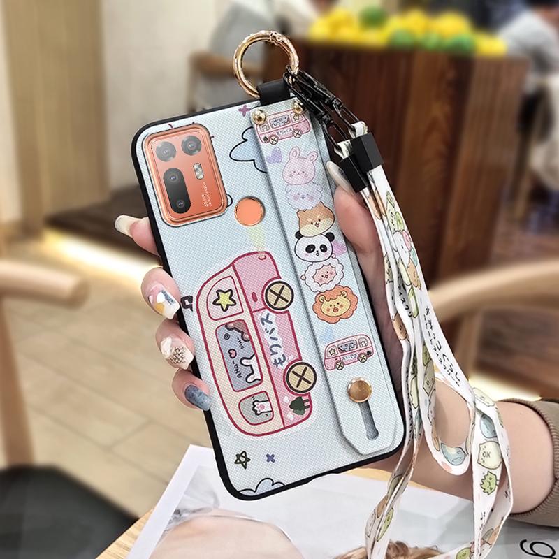 Husă de telefon din silicon anti-praf pentru HTC Desire 20 Plus/D20+ Inel cu curelușă de încheietură protectoare drăguț Capac spate Antișoc Curelușă