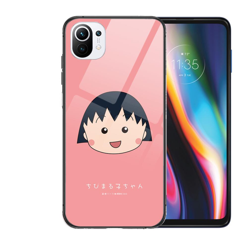 TOPLBPCS Chibi Maruko Tempered Glass Phone Shell Case For Xiaomi Redmi 11 Lite Pro Ultra 10T 10 9 8 Cc Se Cover Silicone Cases