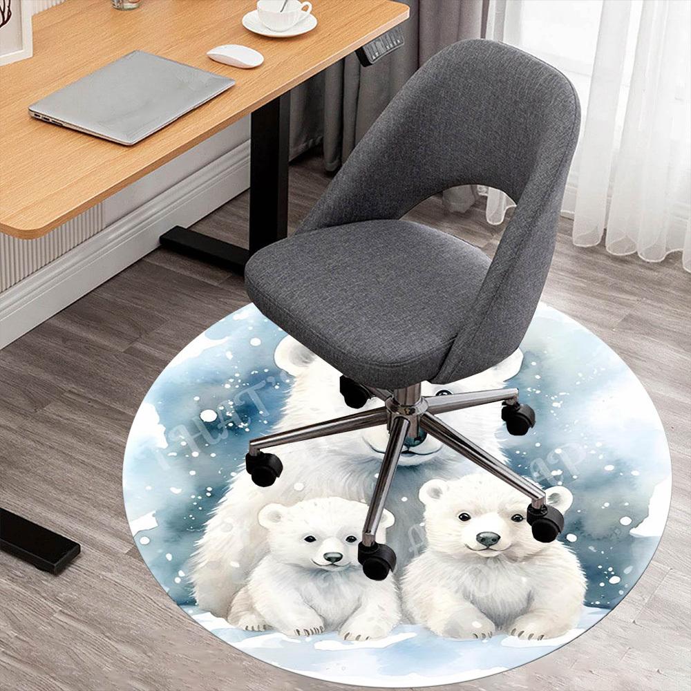 1 Stück Eisbär Schnee Büro Runder Teppich, Unter Bürostühlen Schlafzimmer Wohnzimmer Heimdekoration, Teppich für Büro, -1110264