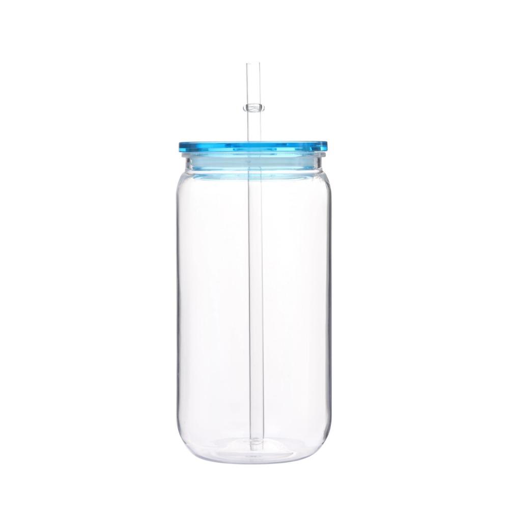 Transparent Plastic Straw Cup With Colored Lid Comes With Sreaw And Cup Lid Can Milk Coffee Throw-Proof 16 OZ