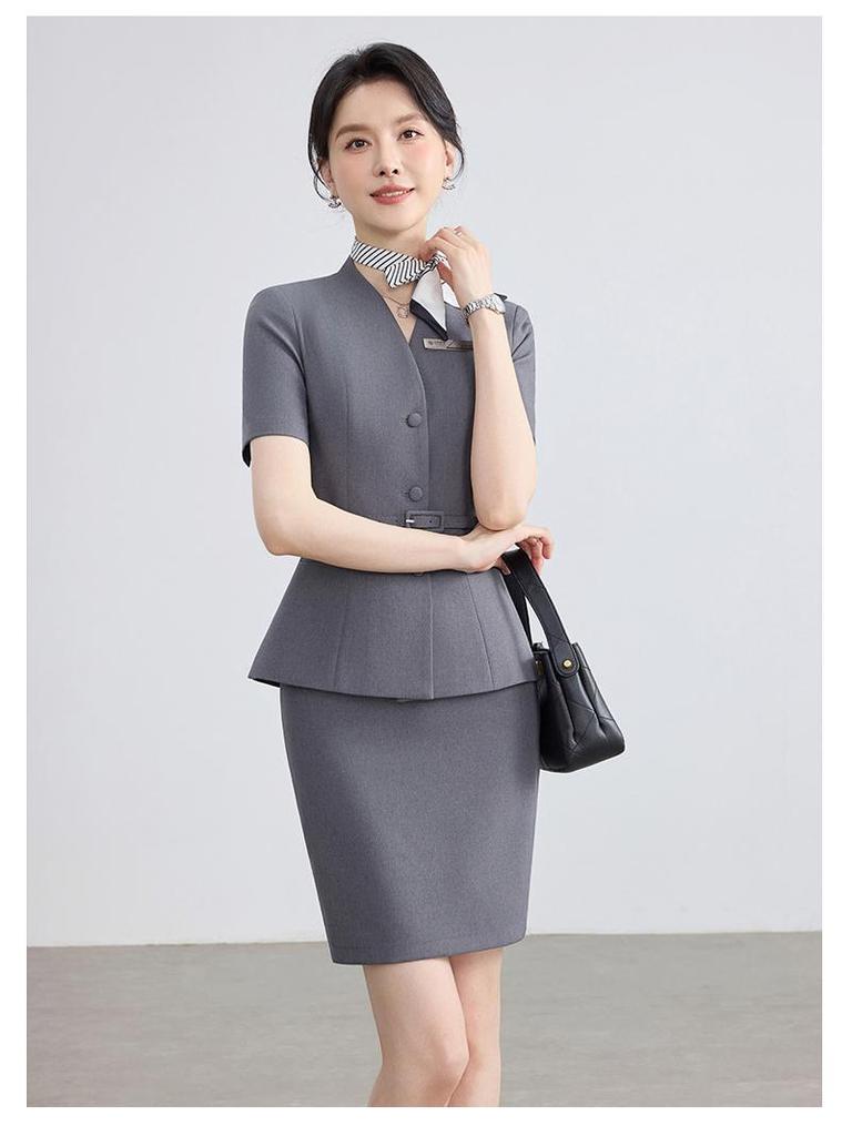 Women's Black Short-Sleeved Suit Set – Summer Lightweight Uniform for Hotel Receptionists, Sales Offices & Jewelry Stores