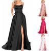 Women's Long Dresses Backless Long Dresses Satin Strap Party Dress Side Slit Wedding Pockets Dress