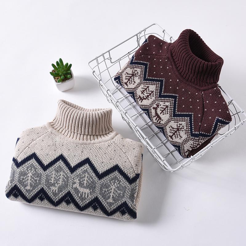 Boys' and Girls' Thick Fleece Turtleneck Sweater – Stylish Knitwear Base Layer for Autumn & Winter