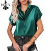 Women's Fashion Casual Summer Spring Solid Color Print Short Sleeve POLO Neck Blouses & Shirts