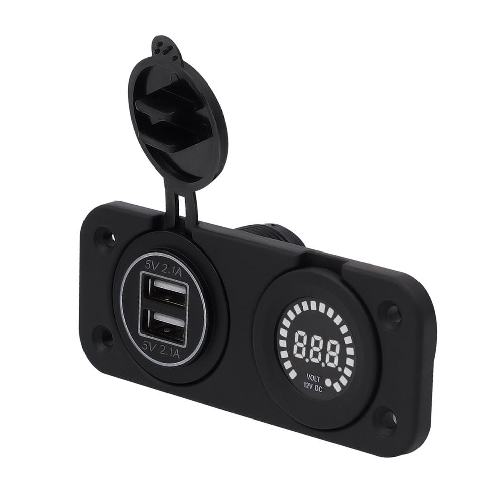 12V LED Duel Car 2 USB Port Charger with DC Voltmeter Digital Auto/Motorbike/Boat Cigarette Lighter Socket Splitter