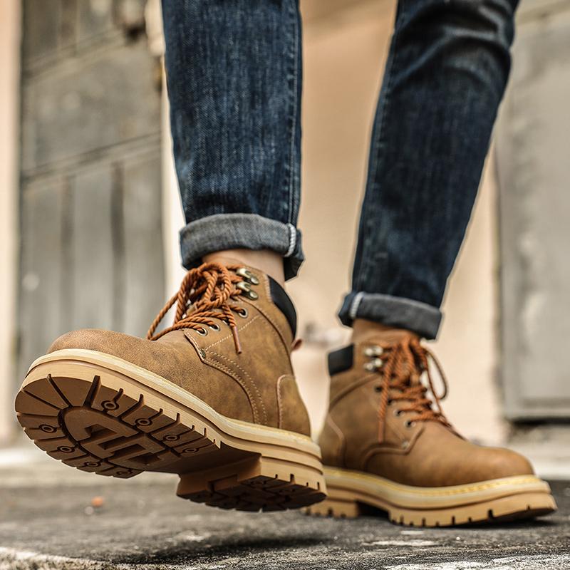 Autumn Fashion Brown Men's Ankle Boots Comfortable Platform Leather Boots Men Non-slip Work Boots for Men 2024 Botas Para Hombre