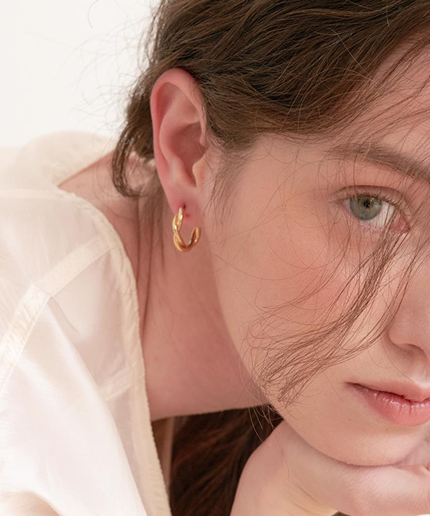 Halden Twist Line One Touch Ring Earrings (E048_Gold)