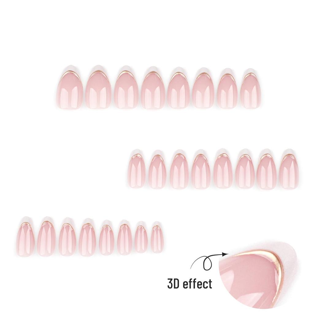 French White 3D Gold Stripe False Nails - Detachable Tips & Nail Art