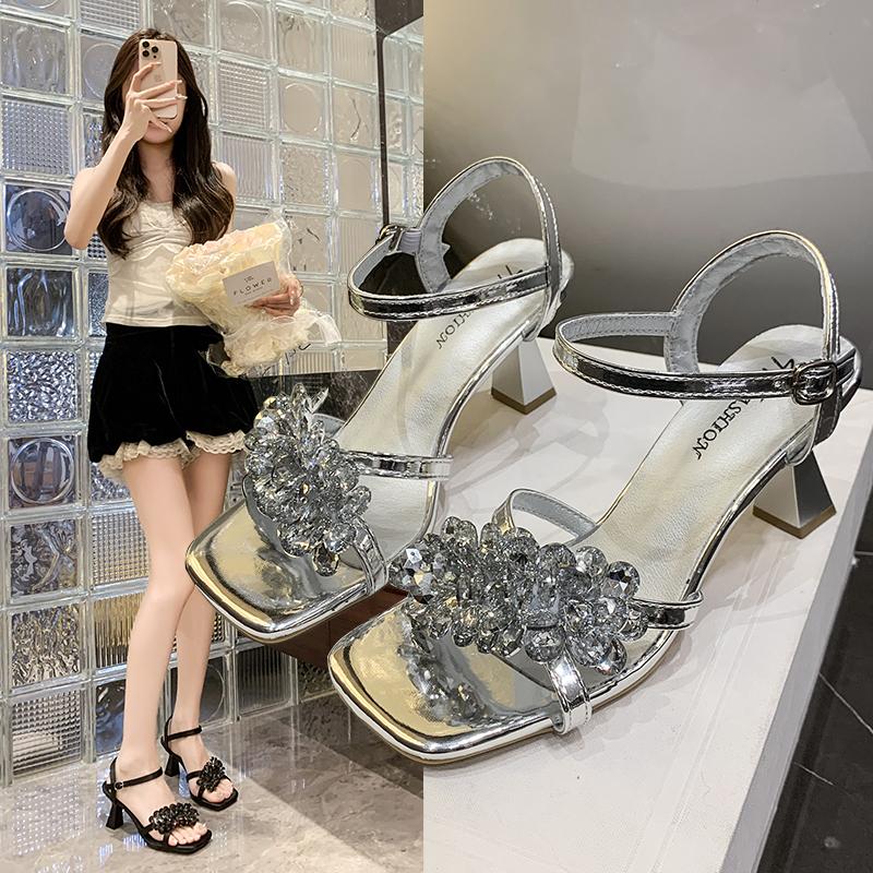 Fashion Flower High Heels Women Sandals Elegant Shoes Square Toe Slingback Summer 2025 Trend Dress Pumps Party Chunky Sandalias De Mujer