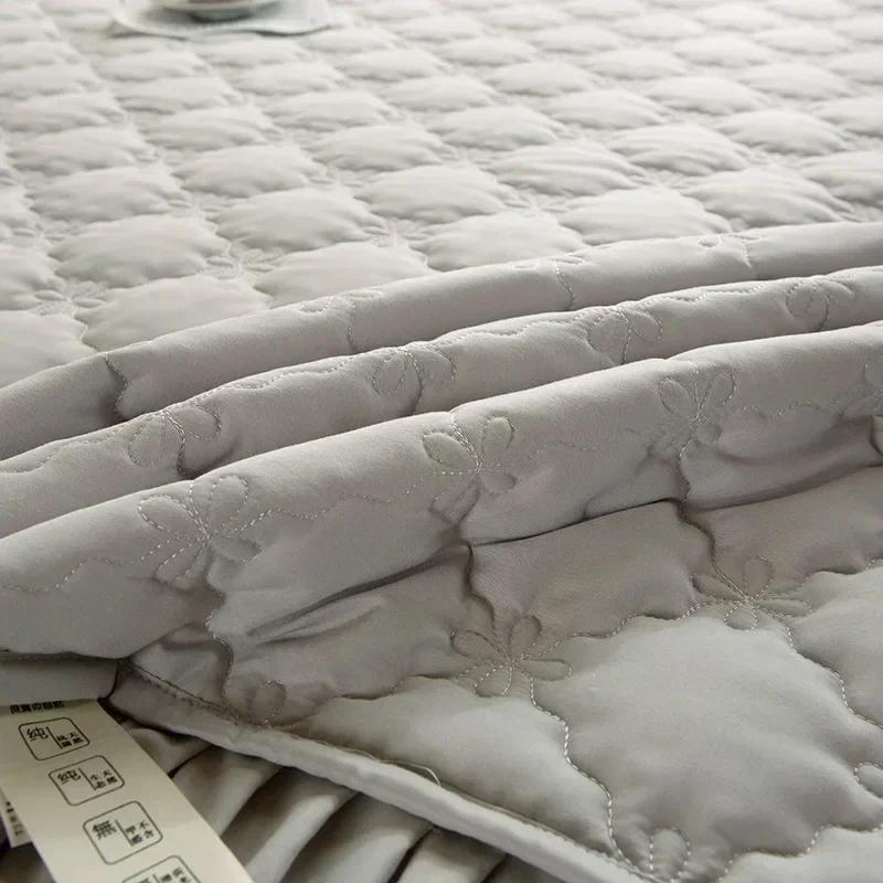 1 Pieza Falda de Cama Cepillada Respetuosa con la Piel Falda de Cama de Algodón Laminado de una Pieza Cubierta de Falda de Cama Individual y Doble Volante Cubrecama