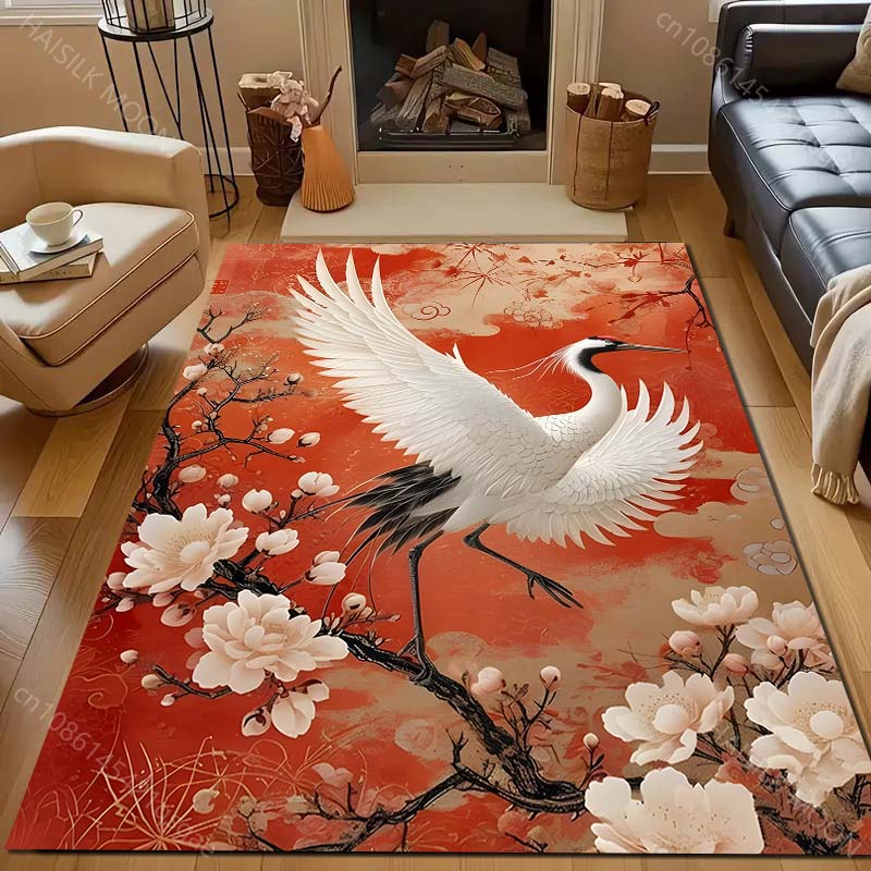 Japan Golden Heron Classical Painting Carpet for Living Room Bedroom Sofa Doormat Decor Sofa Table Area Rug Non-slip Floor Mat