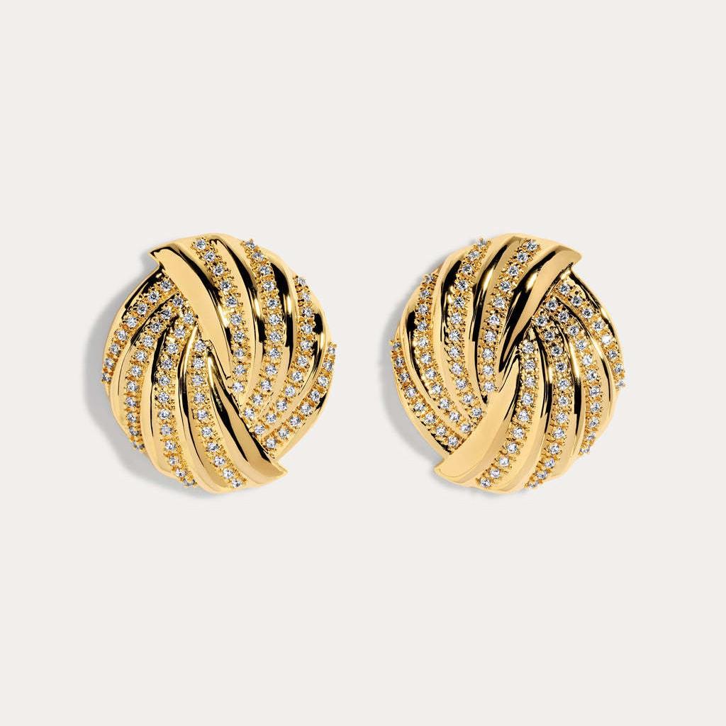 18K Gold Fireworks Spiral Zircon Stud Earrings Light Luxury High-end Earrings Striped Earrings