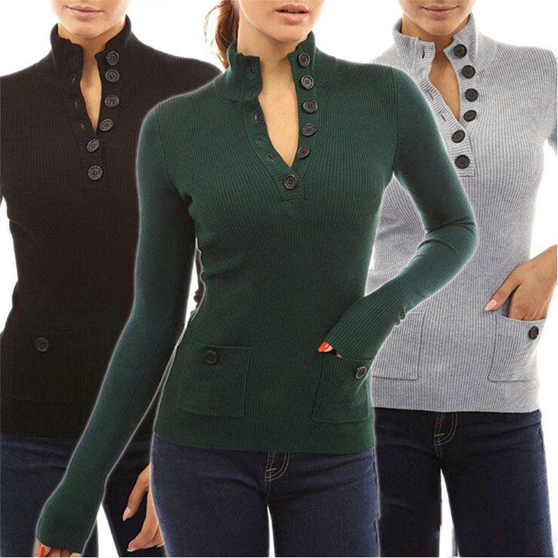 Hauts Décontractés Ajustés à Manches Longues et Col Roulé pour Femmes, Pulls en Maille, T-shirts Boutonnés, Chemisiers en Tissus de Qualité Supérieure pour un Confort Tout au Long de la Journée