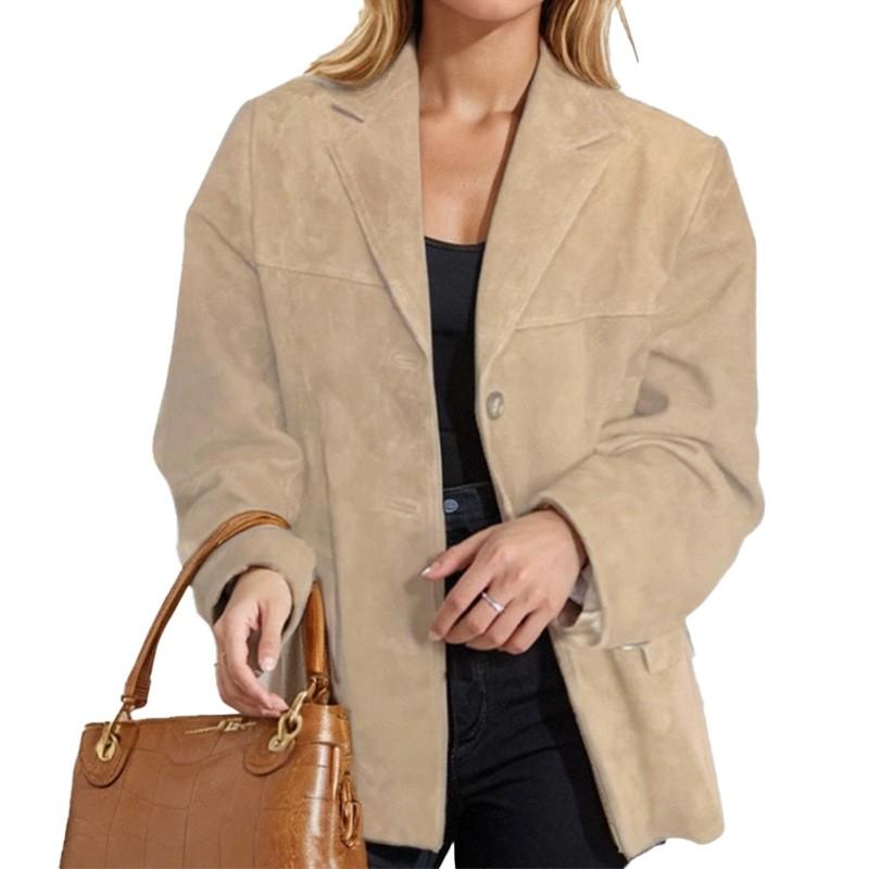 Womens 2026 Elegant Vintage Loose Fit Blazer With Button Pocket Detail