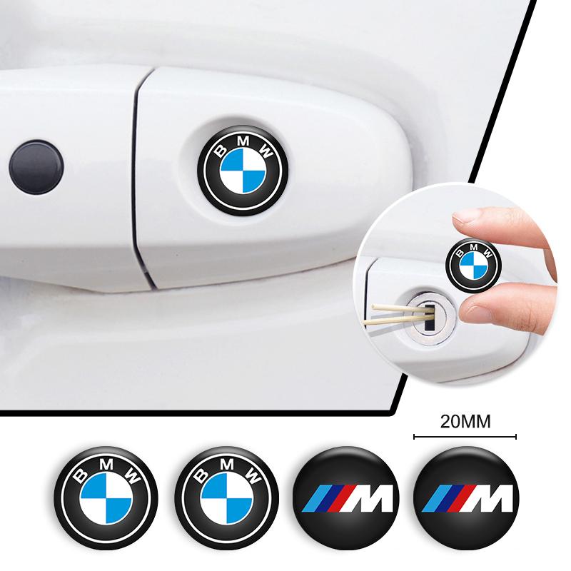 4pcs 20mm For BMW M Emblem E46 E36 E34 F10 E90 F30 E60 F30 E53 E30 E92 E87 Car Door Keyhole Lock Protection Sticker Decor Decals CW4