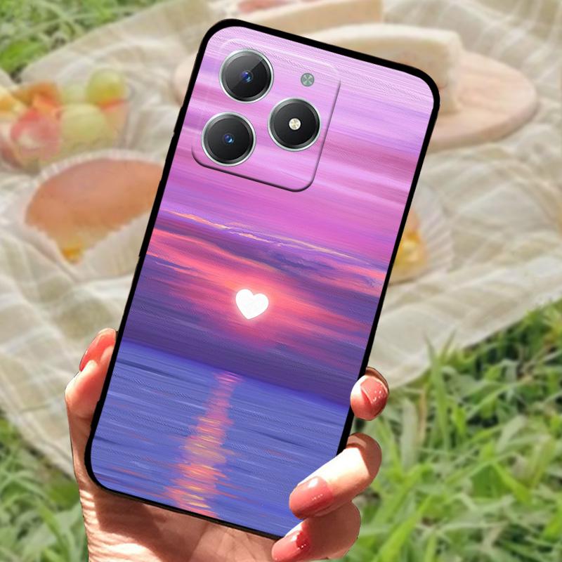 För Realme C61 4G Fodral Mode Tecknad Svart Silikon Mjuk TPU Baksida För Oppo Realme C63 Skyddande Fundas Coque Fodral