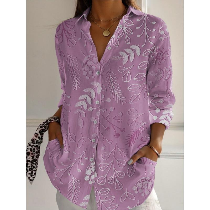 Women's Shirts Leaf Graphics Blouse Lapel Neck Blouse Women's Long Sleeve Shirts Womens Clothes Female Clothing